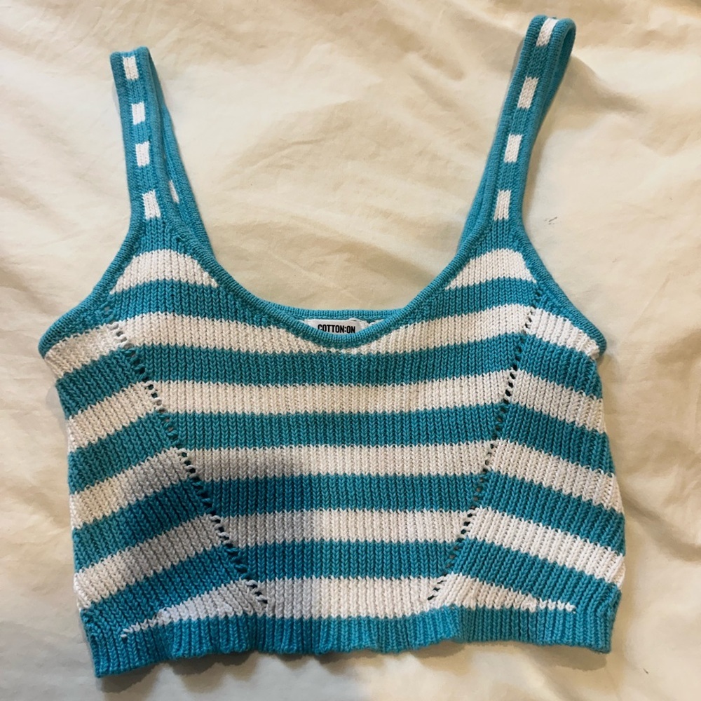 Cotton On Teal and White Knit Tank